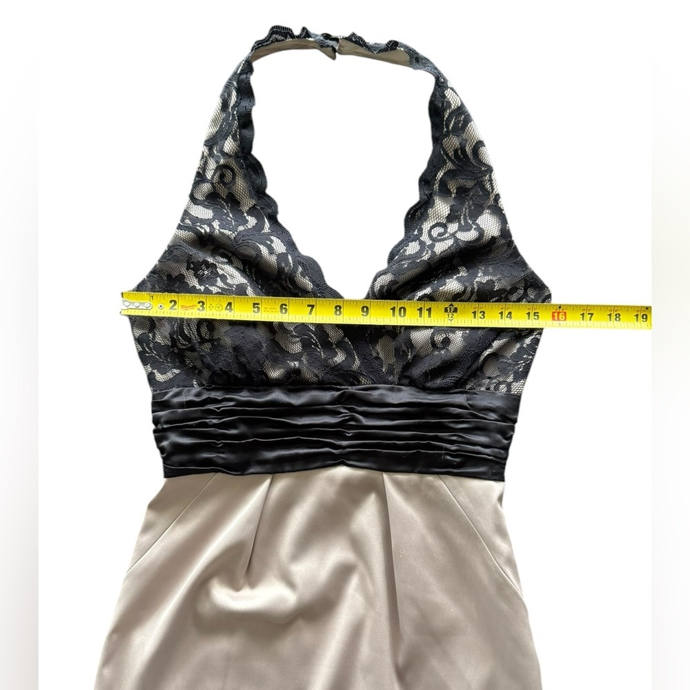 BCBG Paris Satin and Lace Black Nude Halter Dress Women’s Size 6 NWT - Picture 9 of 15